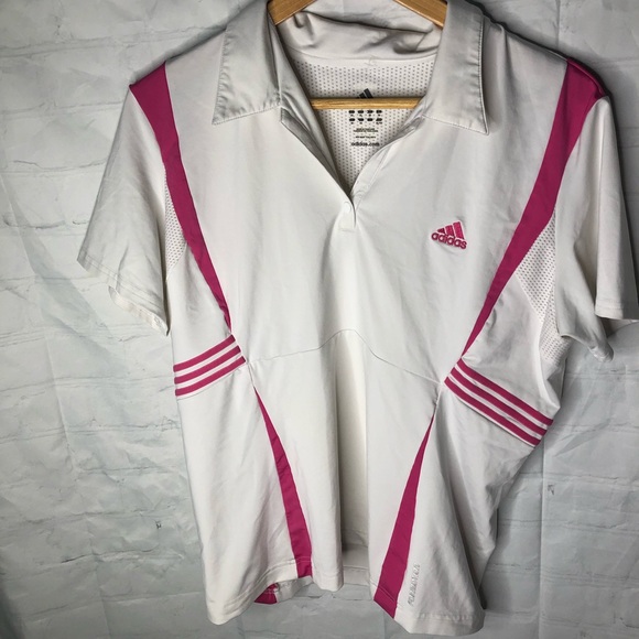 adidas Tops - ADIDAS CLIMACOOL GOLF POLO  SHIRT XL WHITE PINK